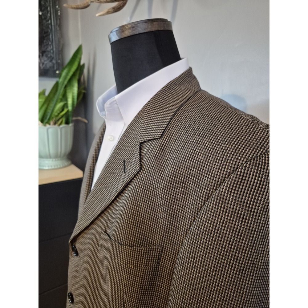 Santorelli Mens Wool Sports Coat 42S Beige Italy 3 Button Check Blazer